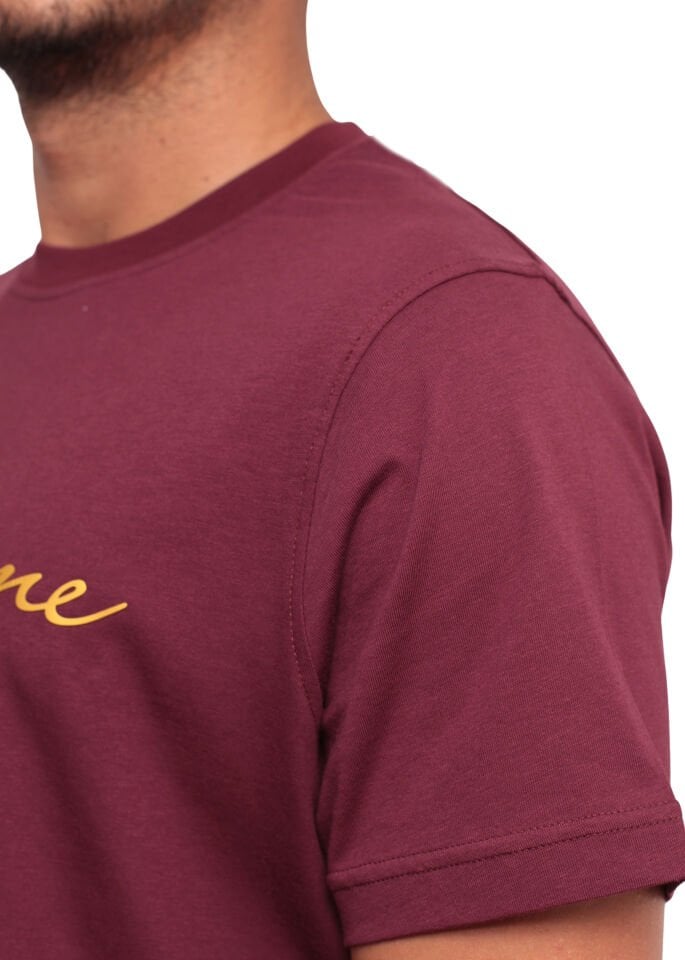 Regular Fit %100 Pamuk T-shirt – Gold Obsidienne Yazılı, Bordo Renk