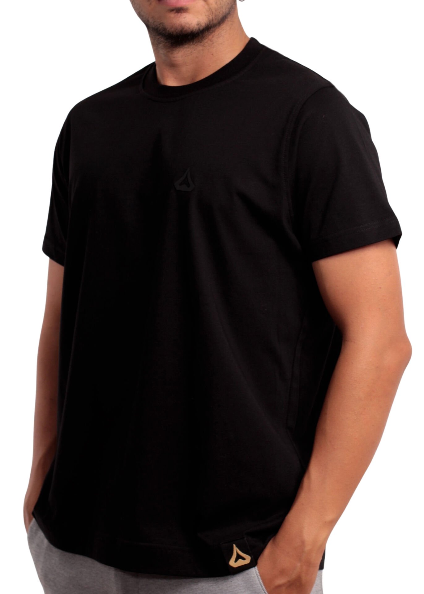 Regular Fit %100 Pamuk T-shirt – Obsidienne Logolu, Siyah Renk