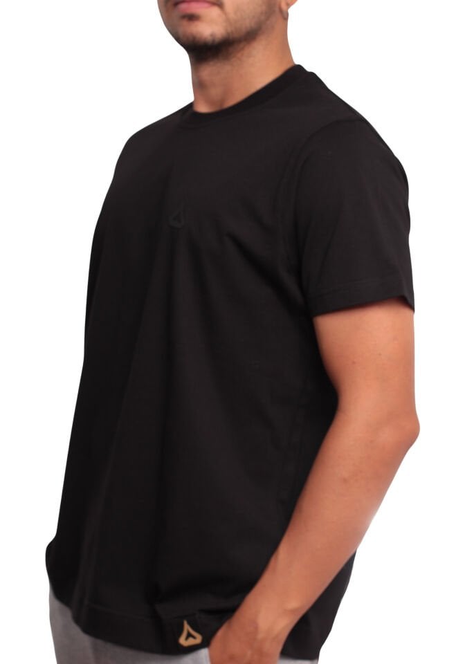 Regular Fit %100 Pamuk T-shirt – Obsidienne Logolu, Siyah Renk