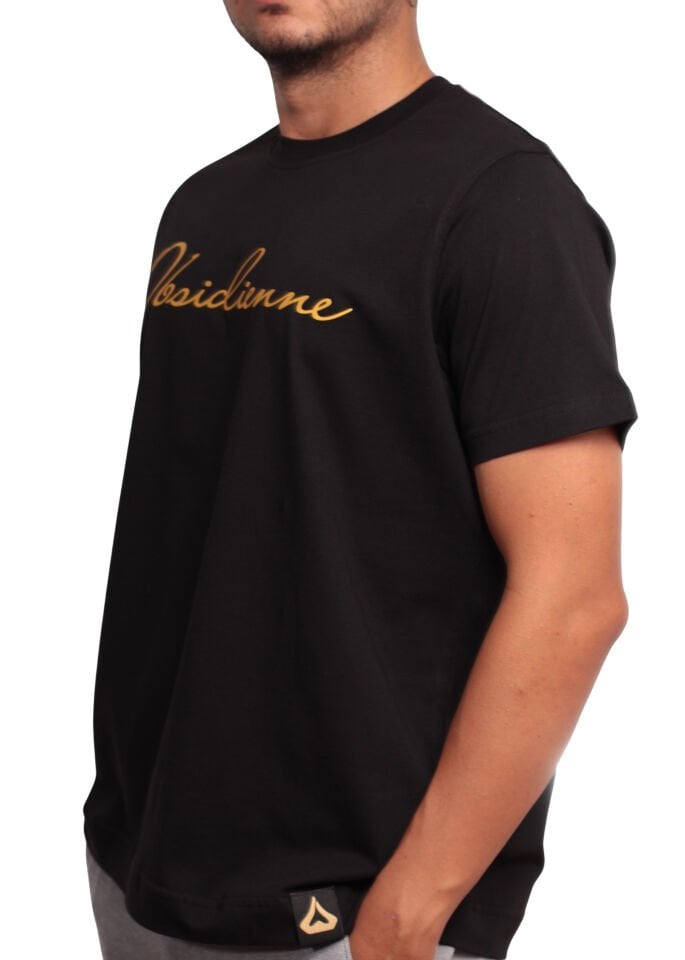 Regular Fit %100 Pamuk T-shirt – Gold Obsidienne Yazılı, Siyah Renk
