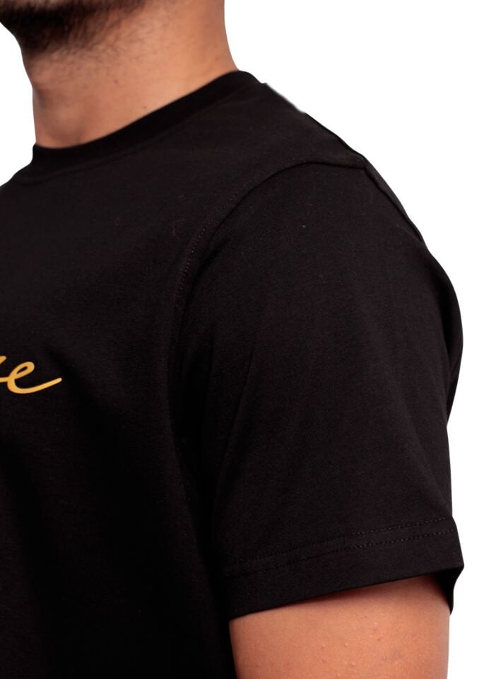 Regular Fit %100 Pamuk T-shirt – Gold Obsidienne Yazılı, Siyah Renk