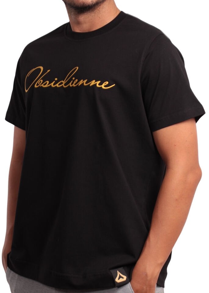 Regular Fit %100 Pamuk T-shirt – Gold Obsidienne Yazılı, Siyah Renk