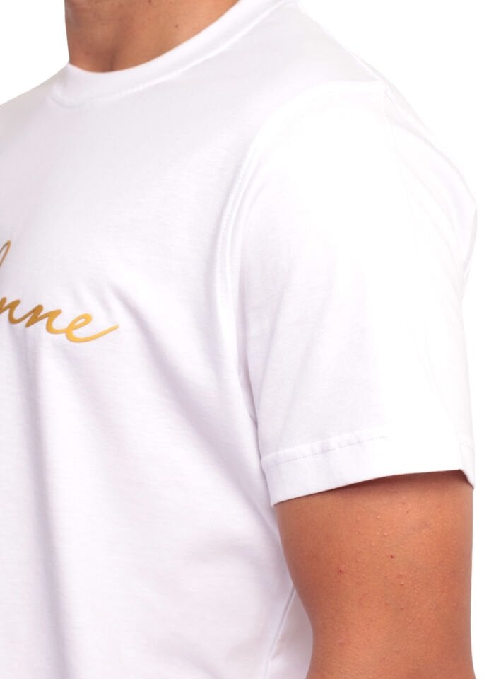 Regular Fit %100 Pamuk T-shirt – Gold Obsidienne Yazılı, Beyaz Renk