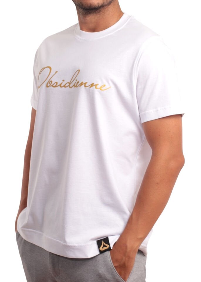 Regular Fit %100 Pamuk T-shirt – Gold Obsidienne Yazılı, Beyaz Renk