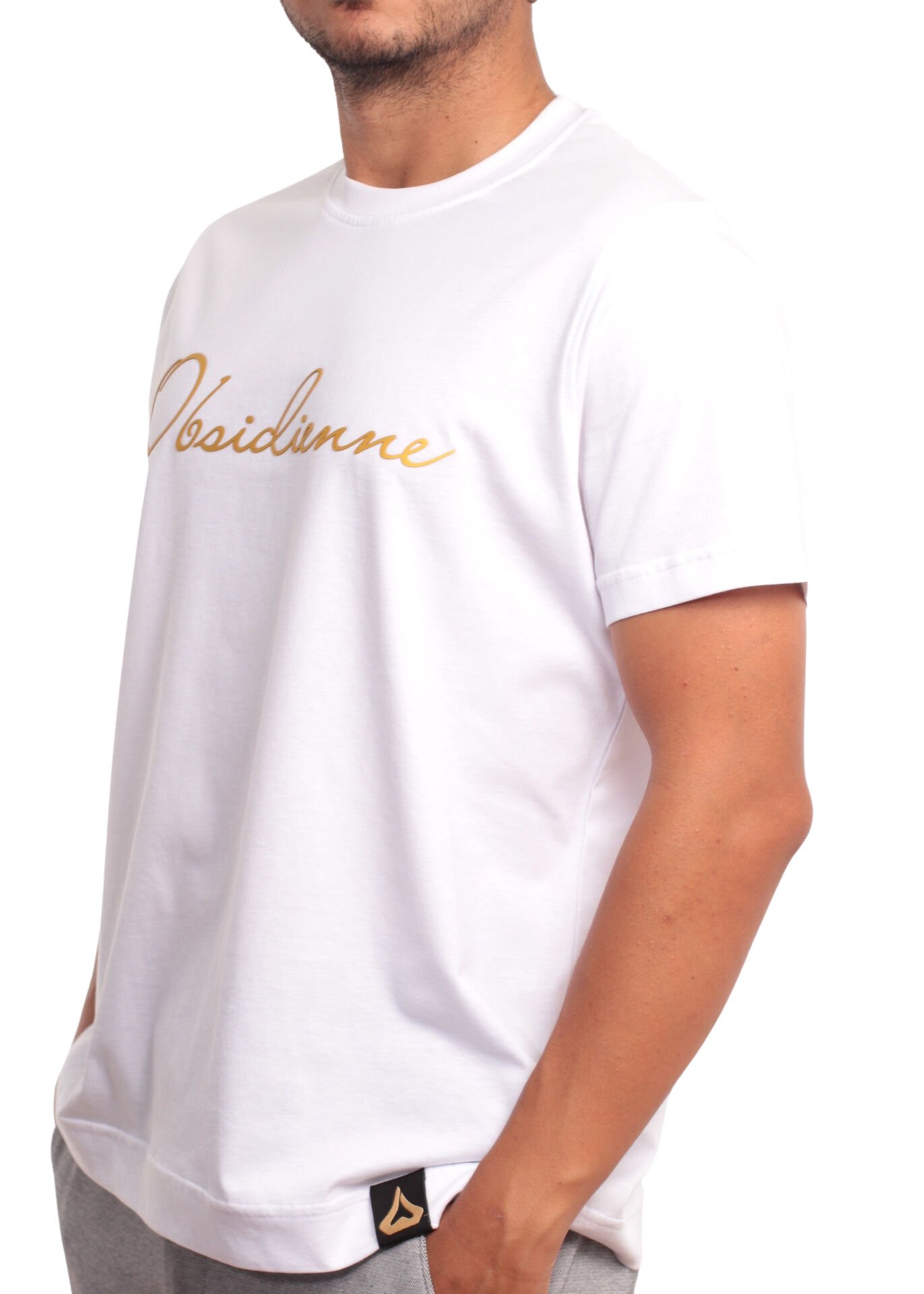 Regular Fit %100 Pamuk T-shirt – Gold Obsidienne Yazılı, Beyaz Renk