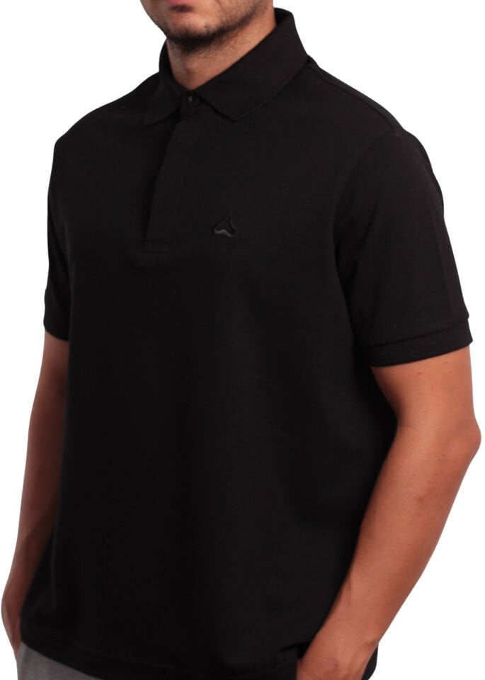 Regular Fit %100 Pamuk Polo Yaka Siyah T-shirt
