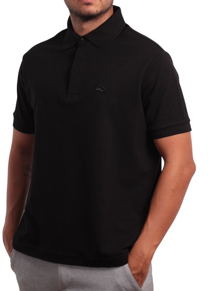 Regular Fit %100 Pamuk Polo Yaka Siyah T-shirt