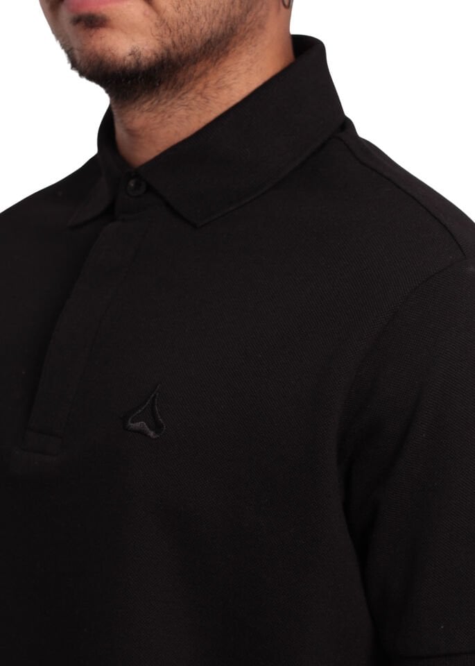 Regular Fit %100 Pamuk Polo Yaka Siyah T-shirt